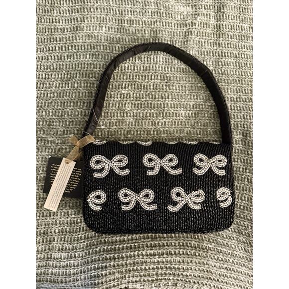 Made in India Black & Silver Bow Beaded Bag Purse, VIRAL! Hard To Find! - Picture 2 of 6